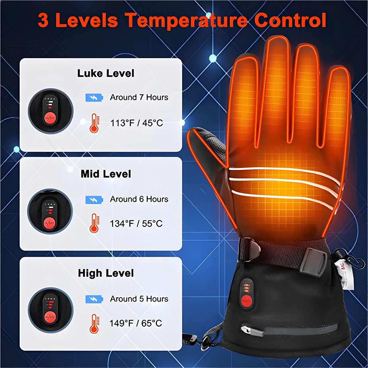 Rechargeable Heated Gloves for Men, 7.4V 6400mAh Electric Battery Heated Gloves for Winter Sports Motorcycle Ski Biking Hiking, Reusable Outdoor Work Hand Warmer, L