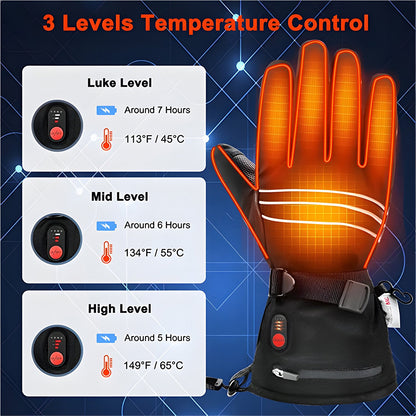 Rechargeable Heated Gloves for Men, 7.4V 6400mAh Electric Battery Heated Gloves for Winter Sports Motorcycle Ski Biking Hiking, Reusable Outdoor Work Hand Warmer, L