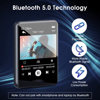 36GB Mp3 Player with Bluetoooth, 2.4 inch Full Touchscreen Mp4 Player with Earphones, Portable HiFi Sound Music Player with Earphones, Built-in HD Speaker, Recorder, Ebook, Up to 256 GB, Black