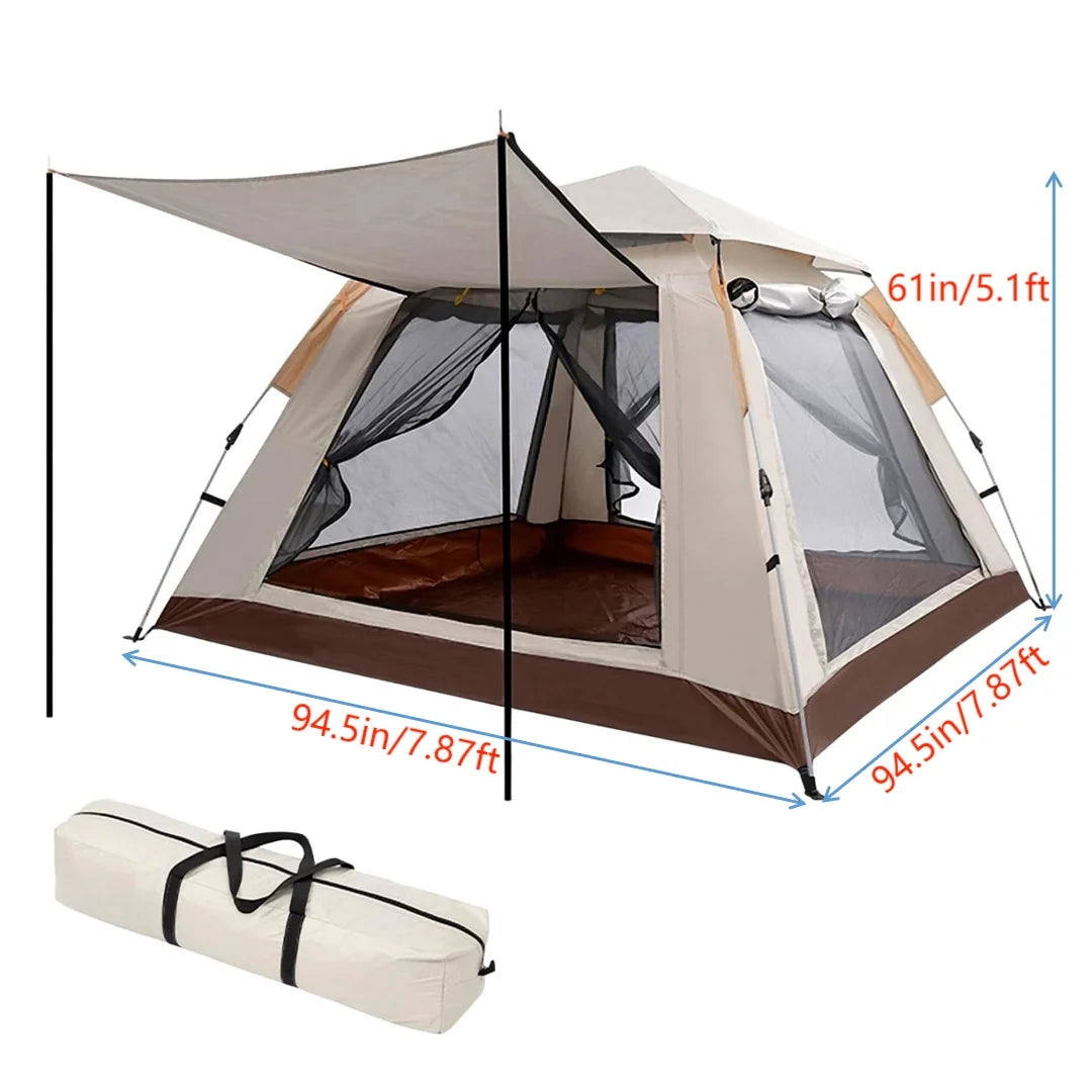 Pop up Canopy Large Instant Camping Tent,Beige 4-5 Person Family Tents for Camping with 4 Doors,7.87'x7.87'x5.1' Anti-UV Waterproof Easy Setup Camping Tent for Outdoor Beach Picnic Hiking Backpacking