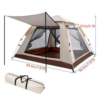 Pop up Canopy Large Instant Camping Tent,Beige 4-5 Person Family Tents for Camping with 4 Doors,7.87'x7.87'x5.1' Anti-UV Waterproof Easy Setup Camping Tent for Outdoor Beach Picnic Hiking Backpacking
