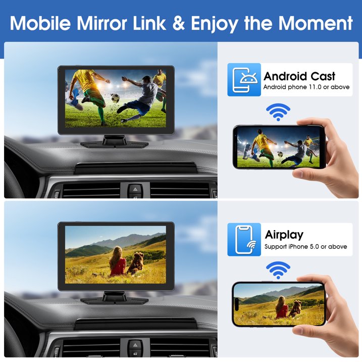 9" Wireless CarPlay Screen with Car Play & Android Auto for Car, 32GB SD Card, 4K Dash Cam, Voice Control, Backup Camera, Bluetooth, Mirror Link, Navigation, AUX, Plug and Play Car Stereo