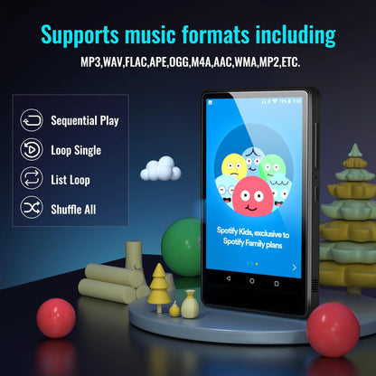 144GB MP3 Player with Bluetooth and WiFi, 4.0" Full Touchscreen MP3 MP4 Player for Kids, Android Music Player with Speaker, Browser, Audible, E-Book, Support Up to 256GB, Black