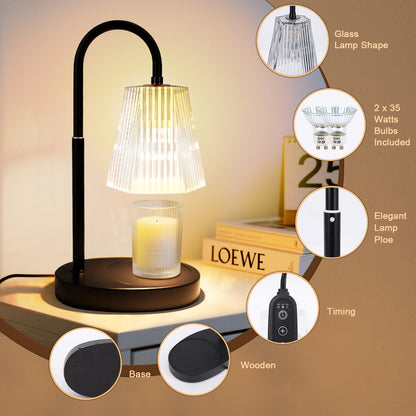 Candle Warmer Lamp with Timer, Dimmable, Adjustable Height - Electric Melting for Jar Candles - Home Decor Wax Melter Light,Black (Includes 2 Halogen Bulbs)