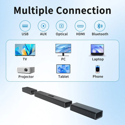 3 in 1 Detachable Sound Bar for TV, 100W Split Soundbars Bluetooth 5.0 Surround Sound System for TV Home Audio 36" Soundbar Speaker, ARC/Optical/AUX Connection & Remote, 6 EQ Modes, Wall Mount