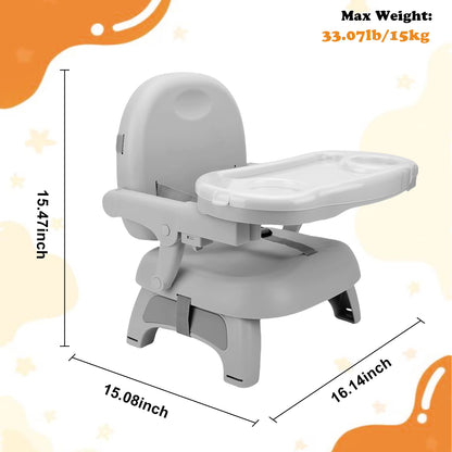 Baby Portable Booster Seat Adjustable Folding Baby Feeding Seat Toddler Chair for for Children up to 33 lbs, Gray