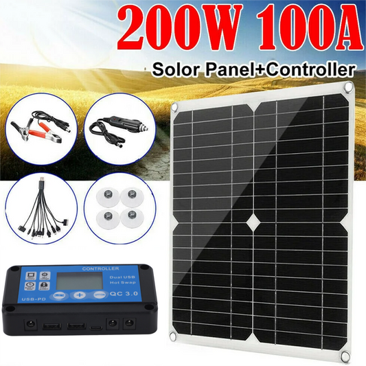 Solar Panel Kit, Portable Solar Panel Charger 2 USB Ports With Controller OBD Plug For Camping For Travel