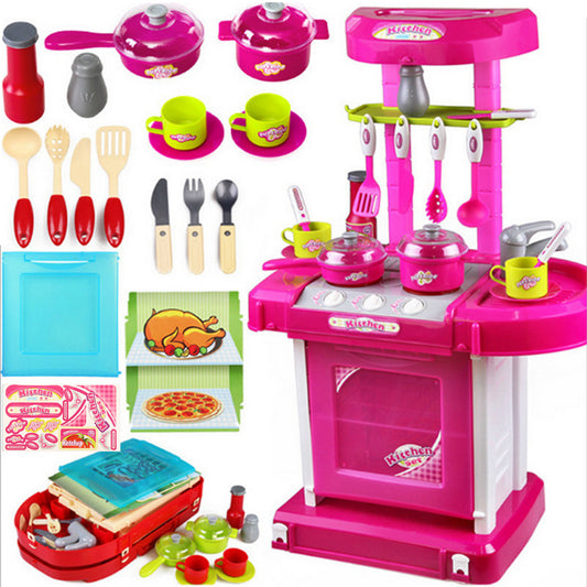MGAXYFF 28pcs Pretend Play Kitchen, 26Inch Kids Kitchen Playset Toys with Real Lights Sounds, Gift for Toddlers Boys Grlis 2+ Years