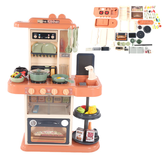 Play Kitchen Set For Kids, 65pcs 28Inch Kids Pretend Play Toy With Real Lights, Lamp,Sounds, Play Sink And Simulation Of Spray for Boys Girls