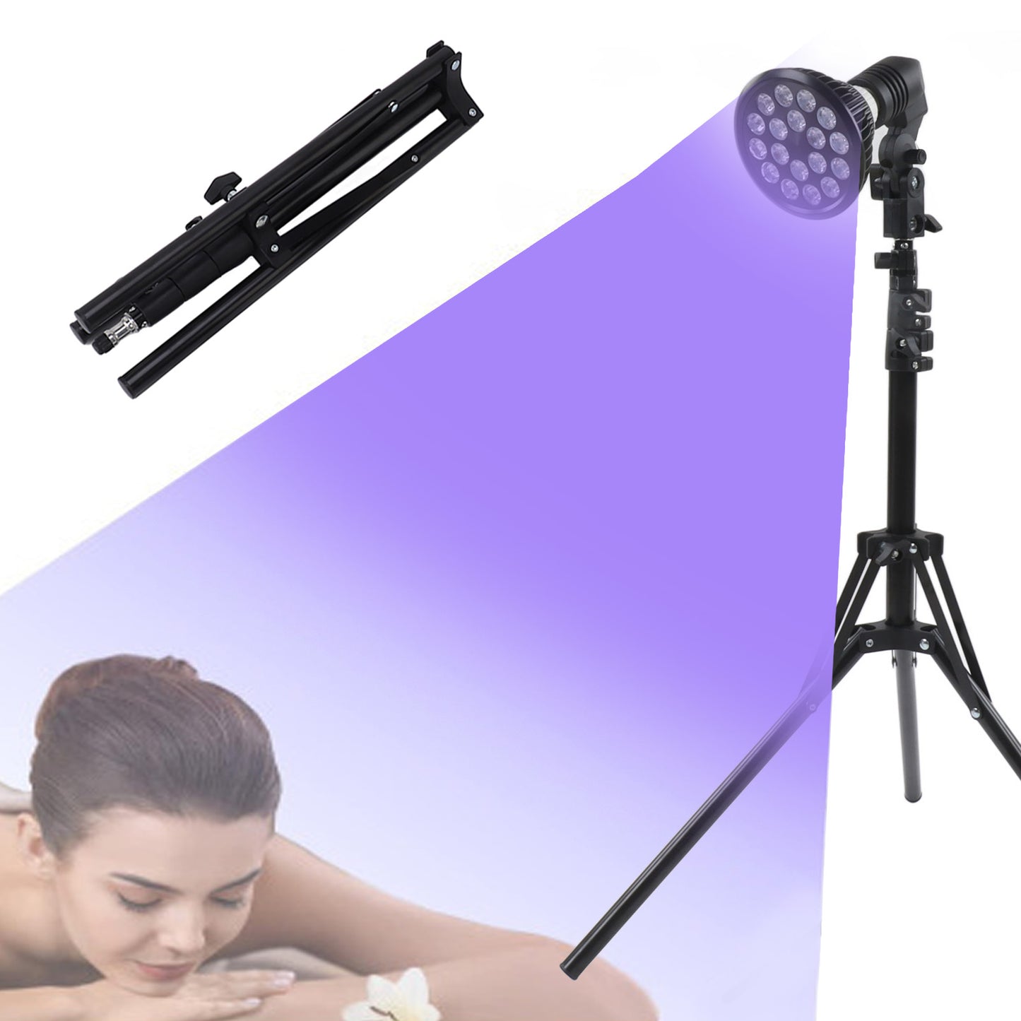 Tanning Lamp 54W 460nm Sun Lamp Adjustable Stand 38"-79" Skin Tanning Light Purple Light Bronzer w/ Tripod Stand for Face Body