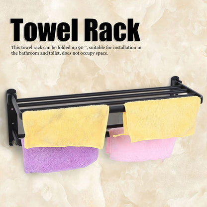 Wall Mounted Foldable Towel Rack For Bathroom With 1 Shelf, 23.6in Bathroom Towel Holder