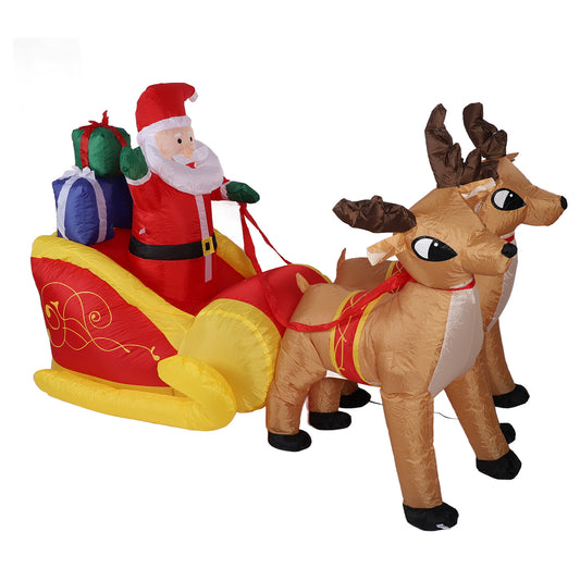 Inflatable Father Christmas On Sleigh with Reindeer 7FT Polyester Fiber Christmas Blow Up Yard Decoration