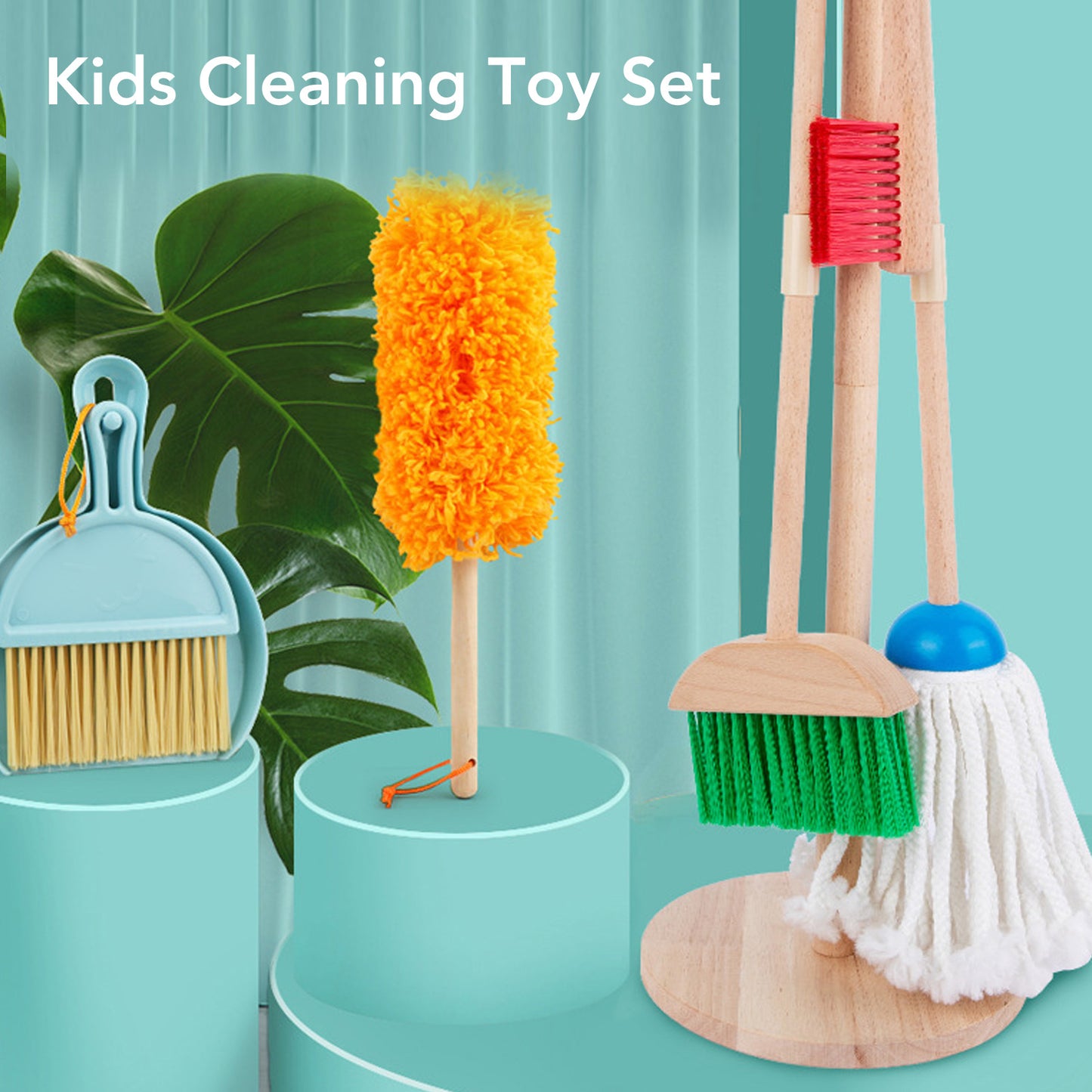 Pretend Play Kit Wooden Kids Cleaning Set Toddler Role Play Toys Kids Broom and Mop Set for Girls Boys Age 3+, Christmas Birthday Gift for Girls Boys