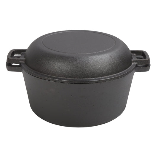 2 In1 Cast Iron 5 Quart Multi Cooker Pre-Seasoned Double Dutch Oven