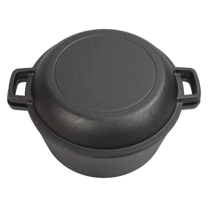 2 In1 Cast Iron 5 Quart Multi Cooker Pre-Seasoned Double Dutch Oven