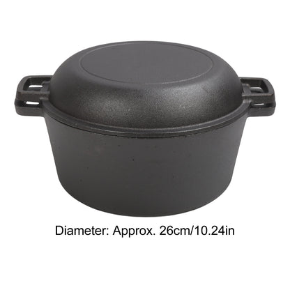 2 In1 Cast Iron 5 Quart Multi Cooker Pre-Seasoned Double Dutch Oven