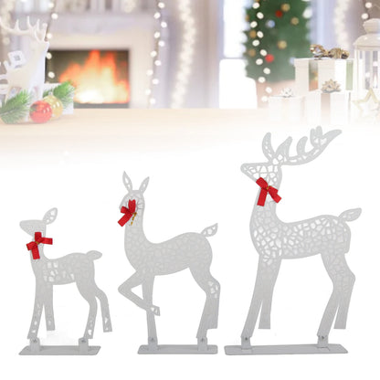 3pcs Christmas Decoration Deer Home Warm White Light Iron LED Reindeer Family Set Tabletop Decor for Outdoor Indoor