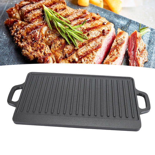 2 In 1 Reversible Preseasoned Cast Iron Grill Griddle For BBQ Gas Grill, Black