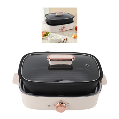 1200W Electric Shabu Pot, Multifunctional Electric Frying Pan For Cooking With 2pcs Plates