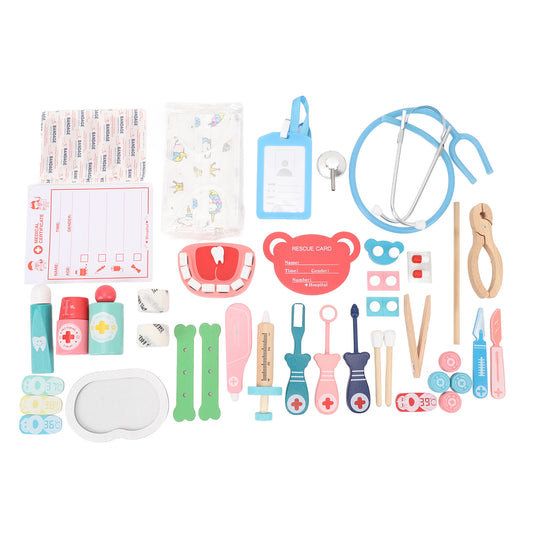 Kids Doctor Kit 50-Piece Wooden Pretend Play Doctor Playset with Carrying Case Stethoscope Pretend Role Play Medical Kit Toy for Toddlers Boys Girls 3 4 5 Years Old