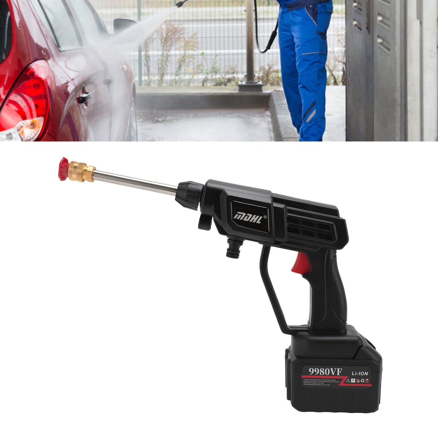 Cordless Pressure Washer, High Pressure Cordless Power Washer With 6 In 1 Adjustable Nozzle, Portable Water Gun With 16.4FT Water Pipe For Floor Cleaning, Washing Cars, Watering