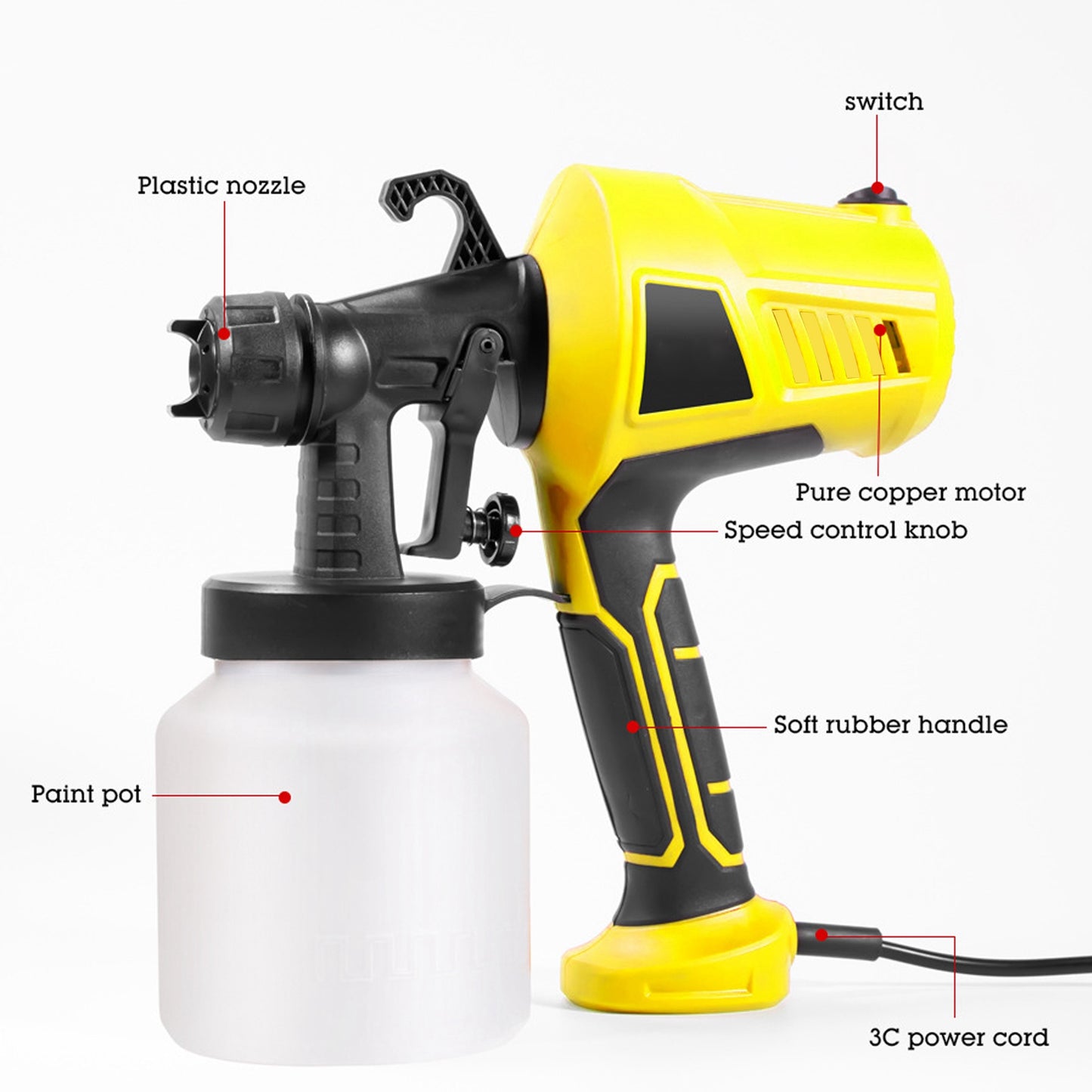 800ml Large Capacity 500W High Power Spray Gun Kit for Furniture Cabinet Fence Wall Door