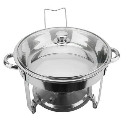 Chafing Dish Buffet Set, 5QT Stainless Steel Chafing Dishes For Buffet With Glass Lid & Lid Holder, Round Chafers And Buffet Warmers Sets For Parties, Events, Wedding, Camping,