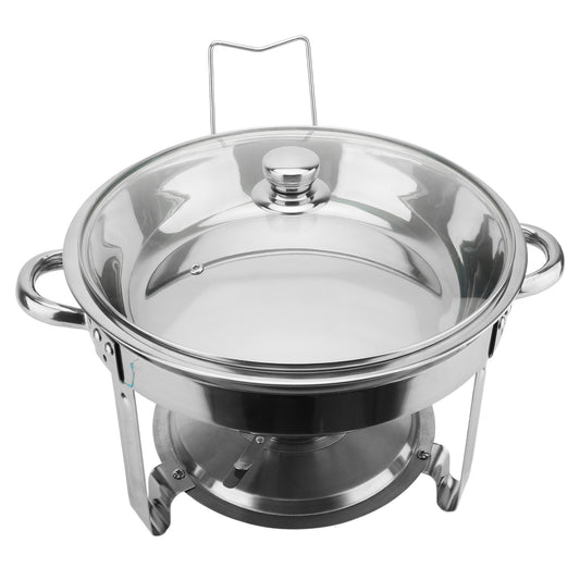Chafing Dish Buffet Set, 5QT Stainless Steel Chafing Dishes For Buffet With Glass Lid & Lid Holder, Round Chafers And Buffet Warmers Sets For Parties, Events, Wedding, Camping,