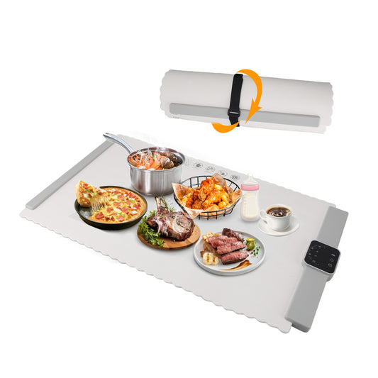 Electric Warming Tray Large Size 26"x 15.5" Rollable Food Warmer With Adjustable Temperature And Timer Control For Parties Buffets
