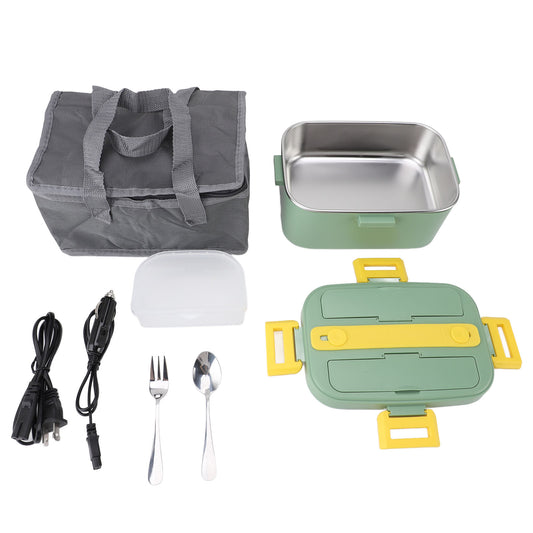 Electric Lunch Box Food Heater, Portable Food Warmer, Hot Lunch Warmer Heated Lunch Box For Adults, 75W 1.8L 12V-24V 110V Stainless Steel Container Portable Food Heater,Green