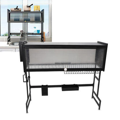 Over The Sink Dish Drying Rack 3 Tier Large Dish Rack Metal Over The Counter Dish Drying Drainer Rack For Kitchen Sink Shlef With Cover