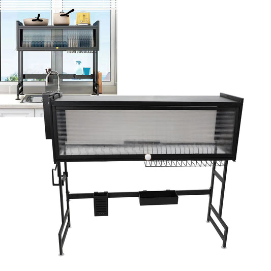 Over The Sink Dish Drying Rack 3 Tier Large Dish Rack Metal Over The Counter Dish Drying Drainer Rack For Kitchen Sink Shlef With Cover
