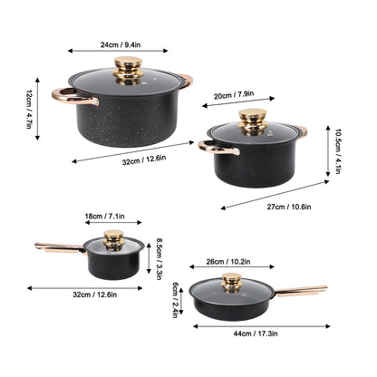 Pots And Pans Set Non Stick, 8 Pcs Kitchen Cookware Sets, Nonstick Cookware Set, With Gold Handles, RV Cookware Set, Oven Safe, Black