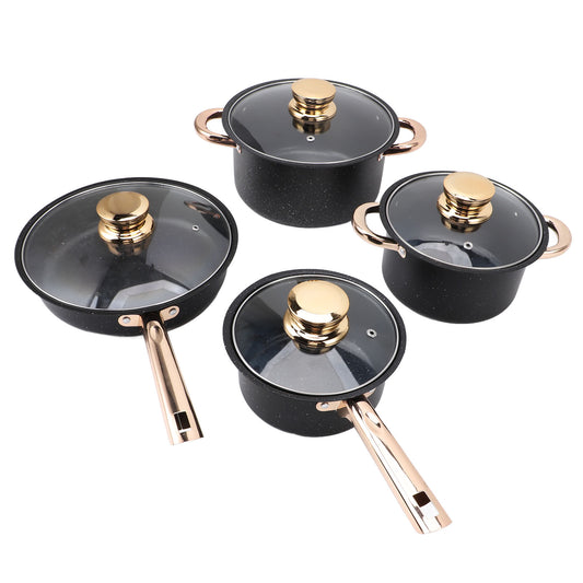 Pots And Pans Set Non Stick, 8 Pcs Kitchen Cookware Sets, Nonstick Cookware Set, With Gold Handles, RV Cookware Set, Oven Safe, Black