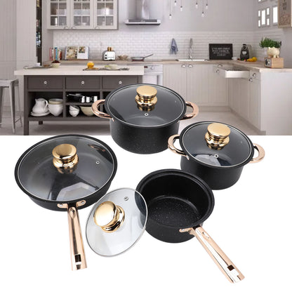 Pots And Pans Set Non Stick, 8 Pcs Kitchen Cookware Sets, Nonstick Cookware Set, With Gold Handles, RV Cookware Set, Oven Safe, Black