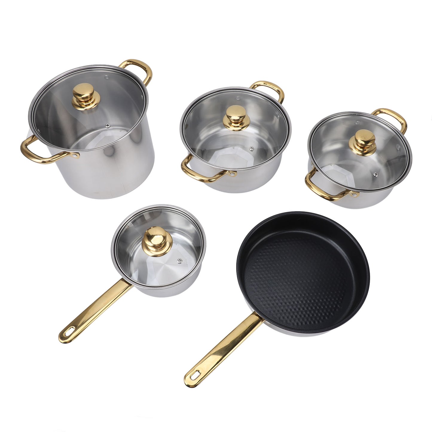 Stainless Steel Cookware Set, 9 Pcs Nonstick Cookware Set, Kitchen Pots And Pans Set With Glass Lid For Cooking, Dishwasher Safe, Golden
