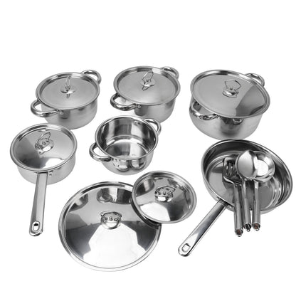 15 Piece Stainless Steel Cookware Set, Stainless Steel Pots And Pans Set With Lids, Dishwasher Safe, Silver