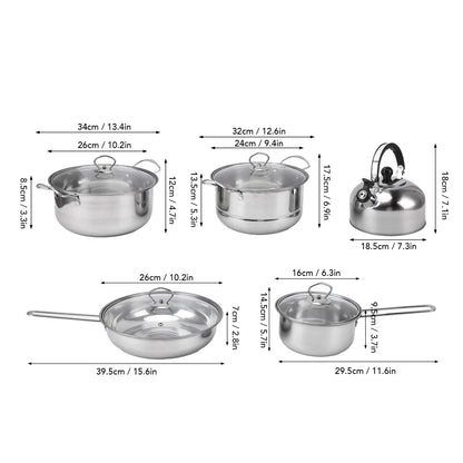 Stainless Steel Cookware Set, 14 Piece Nonstick Cookware Set, Kitchen Pots And Pans Set With Glass Lid For Cooking, Dishwasher Safe, Silver
