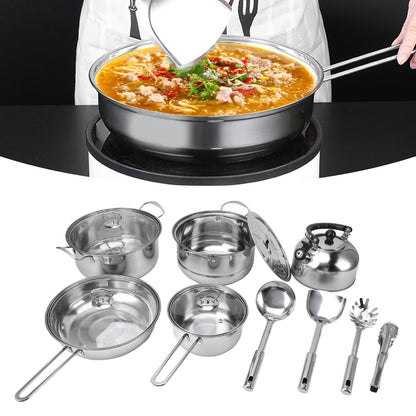 Stainless Steel Cookware Set, 14 Piece Nonstick Cookware Set, Kitchen Pots And Pans Set With Glass Lid For Cooking, Dishwasher Safe, Silver