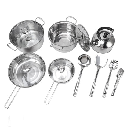 Stainless Steel Cookware Set, 14 Piece Nonstick Cookware Set, Kitchen Pots And Pans Set With Glass Lid For Cooking, Dishwasher Safe, Silver