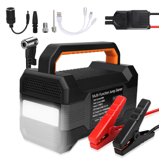 Car Jump Starter With Air Compressor,5000A Paek 20000mAh Car Battery For All Gas/12L Diesel Engine, 12V Jump Box Battery Jumper With 150 PSI Tire Inflator Air Pump & LED Light