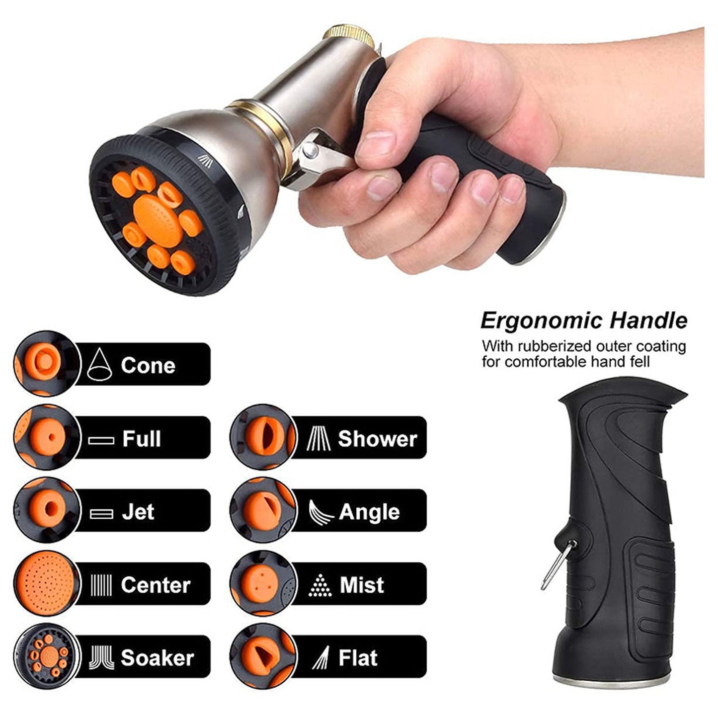 Garden Hose Nozzle Zinc Alloy 9 Modes Adjustable High Pressure Water Nozzle Sprayer for Gardening Lawn Care Car Cleaning