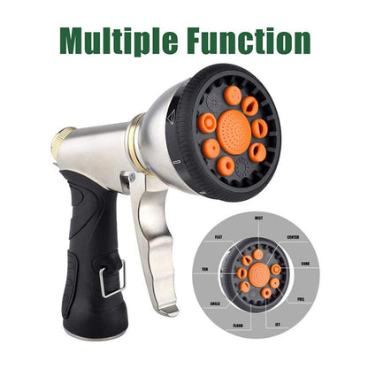 Garden Hose Nozzle Zinc Alloy 9 Modes Adjustable High Pressure Water Nozzle Sprayer for Gardening Lawn Care Car Cleaning