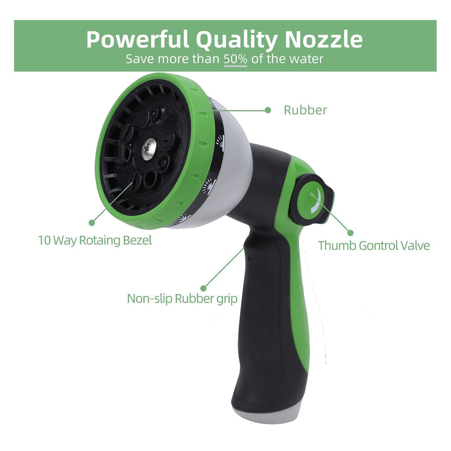 Garden Hose Nozzle with 10 Spray Patterns Ergonomic Leak Proof High Pressure Water Hose Sprayer for Watering Plants Washing Cars Pet Bathing