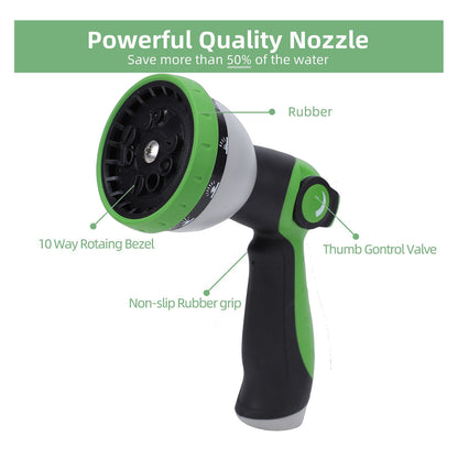 Garden Hose Nozzle with 10 Spray Patterns Ergonomic Leak Proof High Pressure Water Hose Sprayer for Watering Plants Washing Cars Pet Bathing