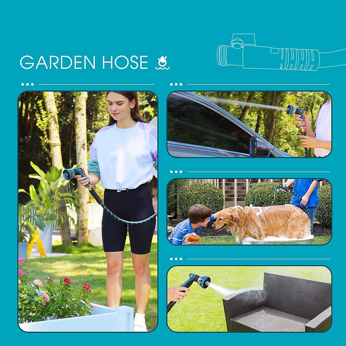 2pcs Garden Hose Nozzle 10 Adjustable Spray Patterns Thumb Control On Off Valve High Pressure Nozzle Sprayer for Watering Plants Washing Cars Pets
