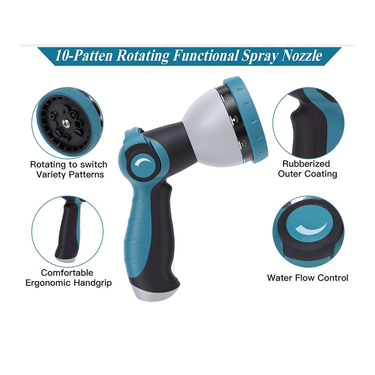 2pcs Garden Hose Nozzle 10 Adjustable Spray Patterns Thumb Control On Off Valve High Pressure Nozzle Sprayer for Watering Plants Washing Cars Pets