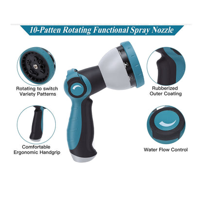 2pcs Garden Hose Nozzle 10 Adjustable Spray Patterns Thumb Control On Off Valve High Pressure Nozzle Sprayer for Watering Plants Washing Cars Pets