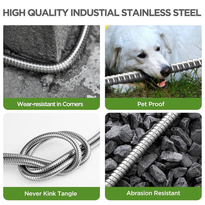 50ft Garden Hose, Metal Stainless Steel Water Hose with 10 Functional Nozzles & 3/4 inch Brass Fittings, Flexible, No-Kink, Puncture Proof, Heavy Duty Water Pipe for Yard, Outdoor