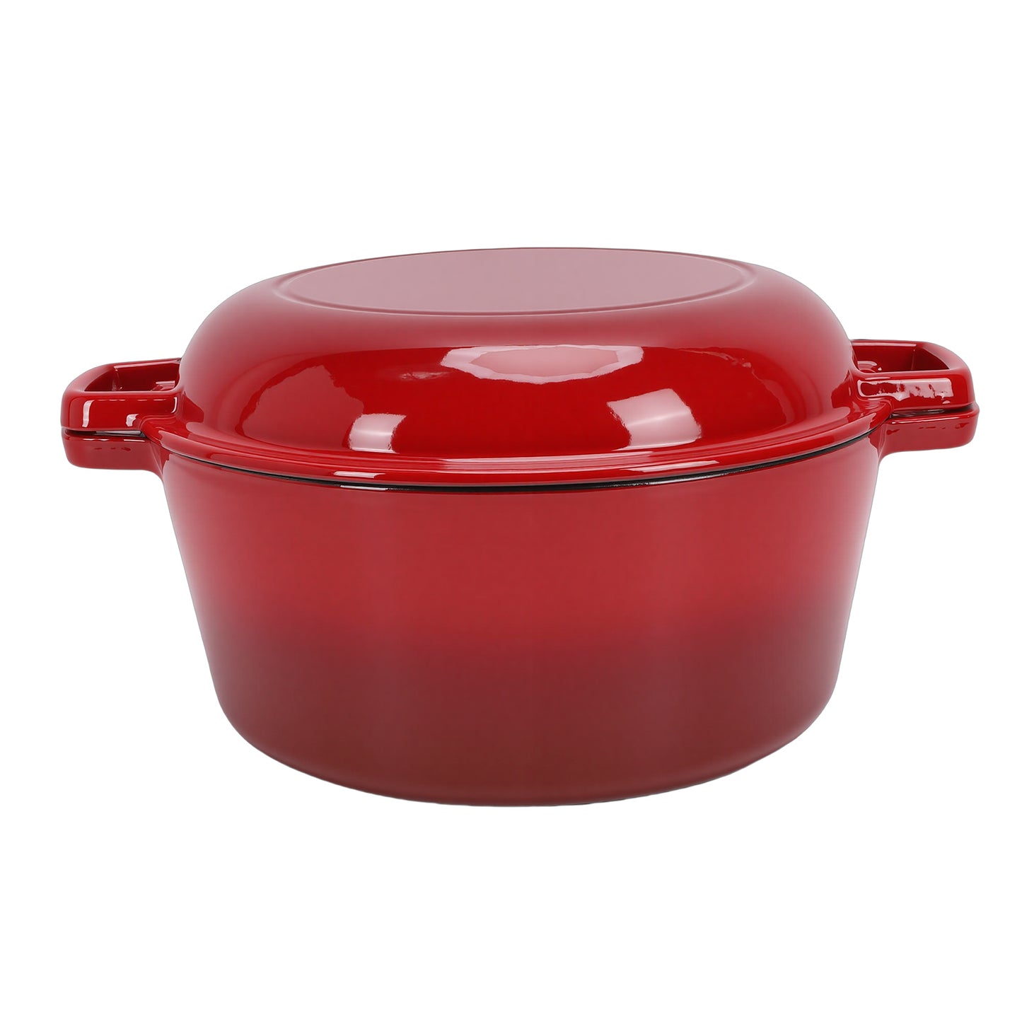 Tebru 2-in-1 Pre-Seasoned Cast Iron Double Dutch Oven with Lid - Dual Handles - Enameled Cast Iron Pot Cookware - Use in the Oven, on the Stove, on the Grill or over the Campfire - Red, 5QT